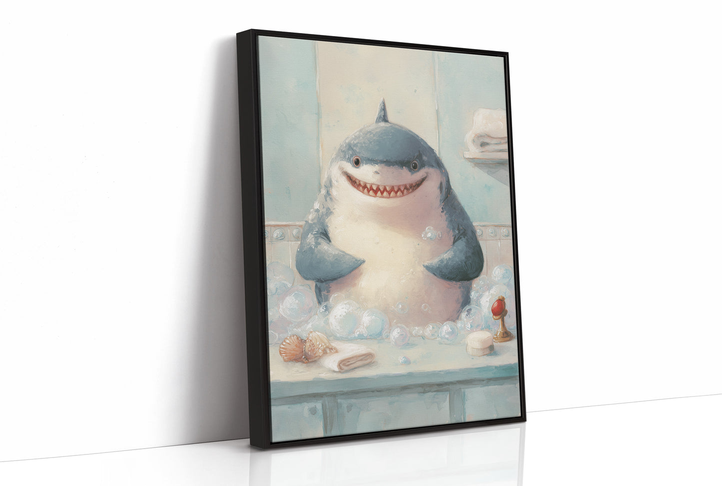 Shark Smiles In Bathtub Bubbles