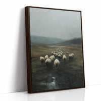 Flock Wanders Through Misty Moors