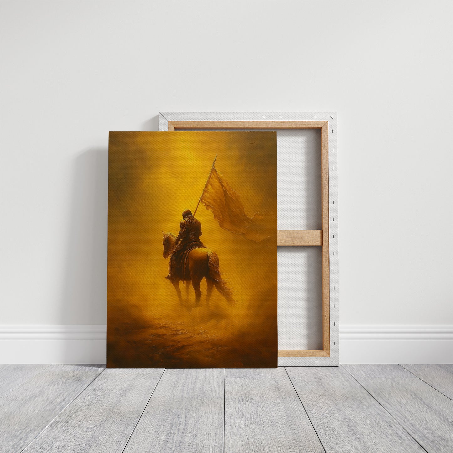 Golden Vanguard Through Amber Mist