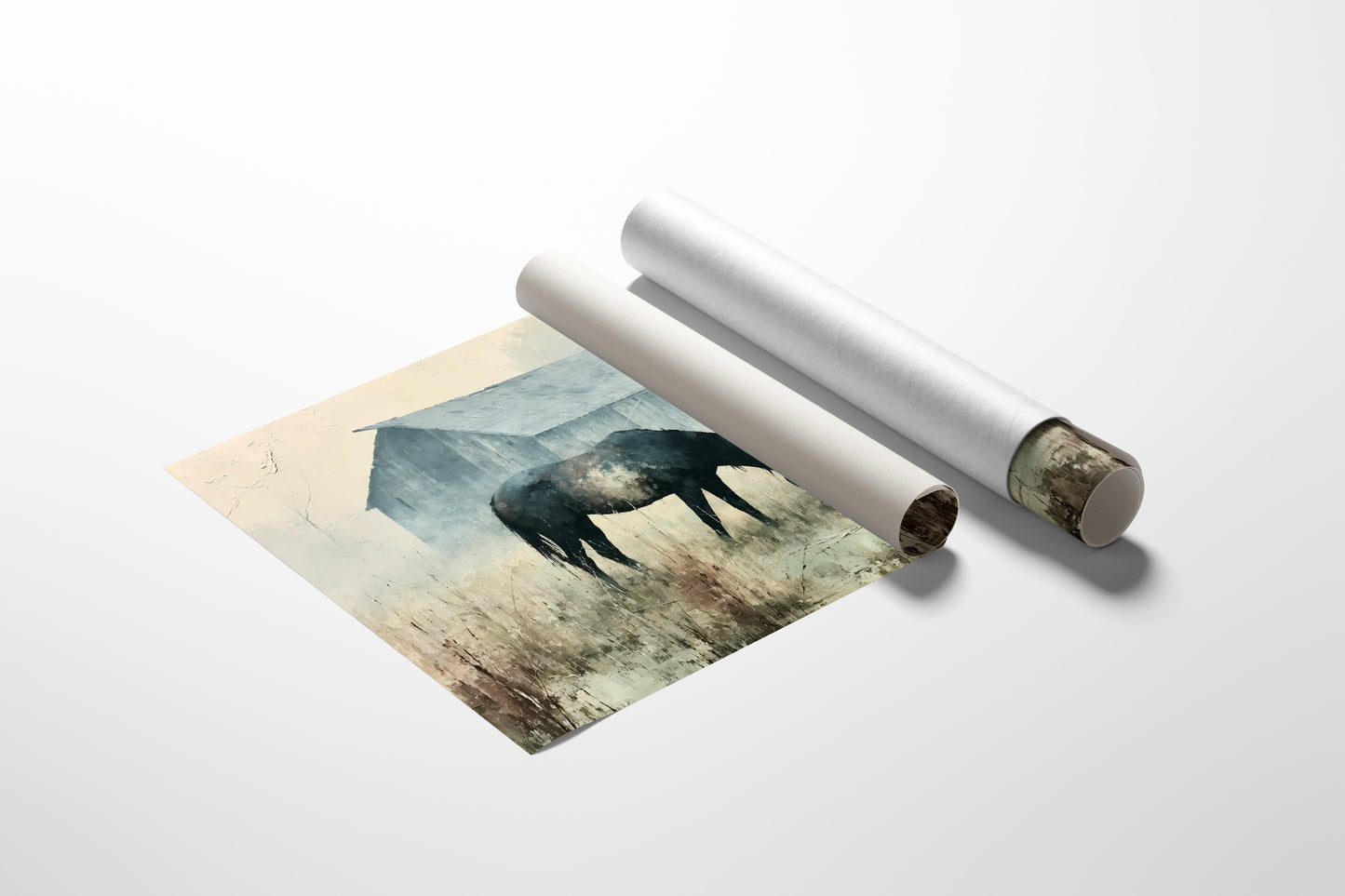 Grazing Horse, Foggy Farmstead