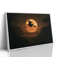 Witch Flying Across Full Moon
