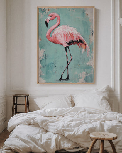 Flamingo Wall Art – Tropical Pink Bird Print, Boho Coastal Decor, Vibrant Animal Painting