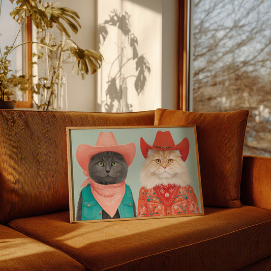 Cowboy Cats Ride At Dawn
