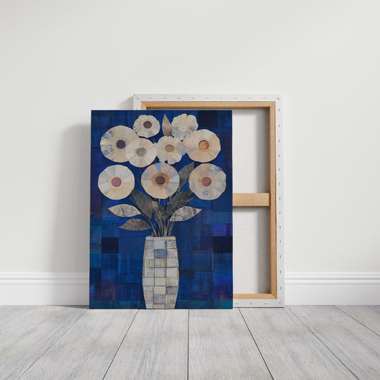 Moonlit Daisies In Checkered Vase