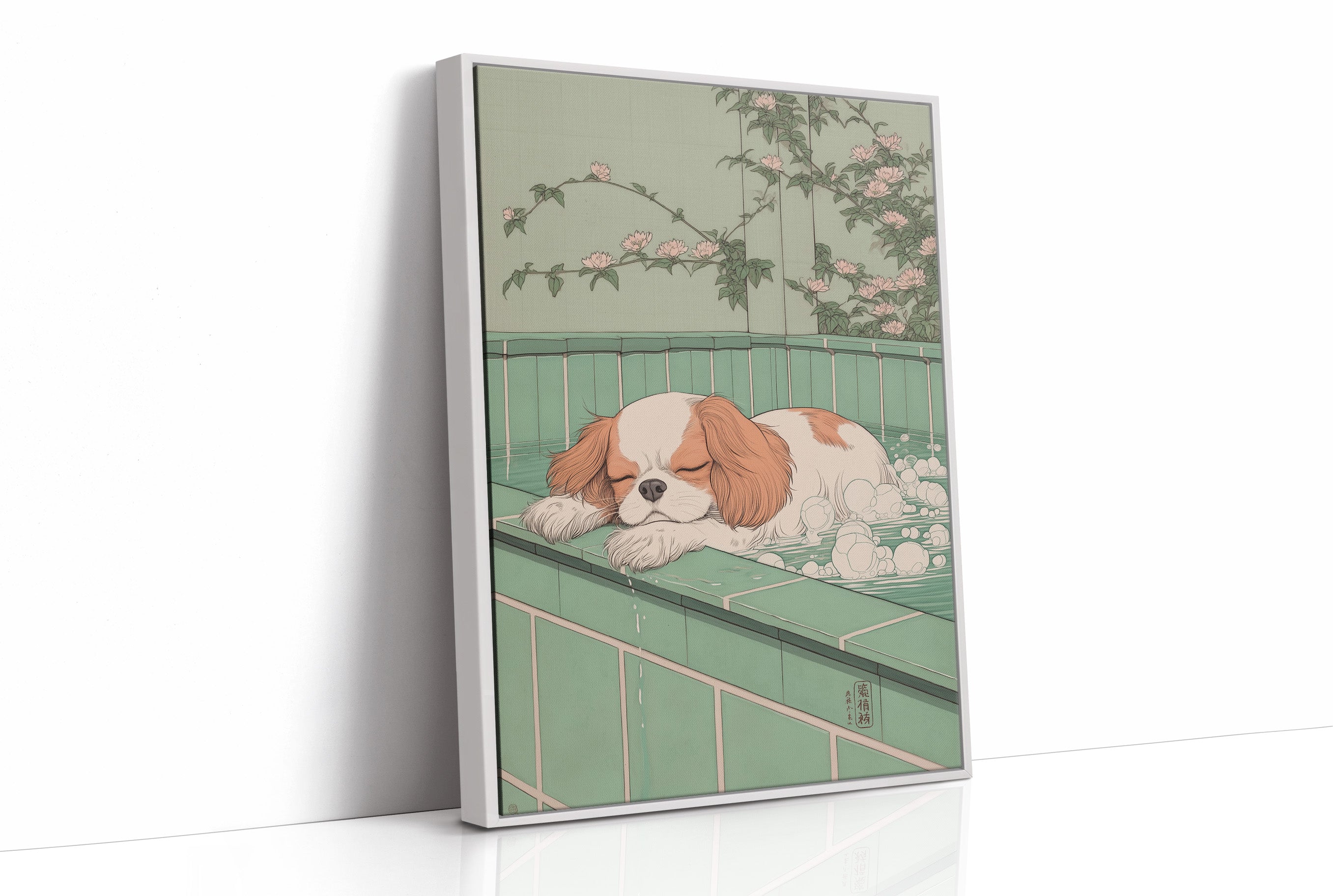 Peaceful Pup Among Cherry Blossoms