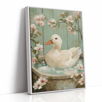 White Duck Among Spring Blossoms
