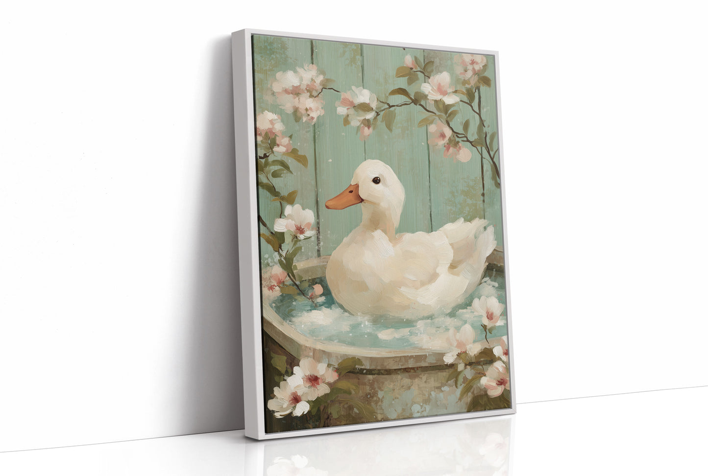 White Duck Among Spring Blossoms