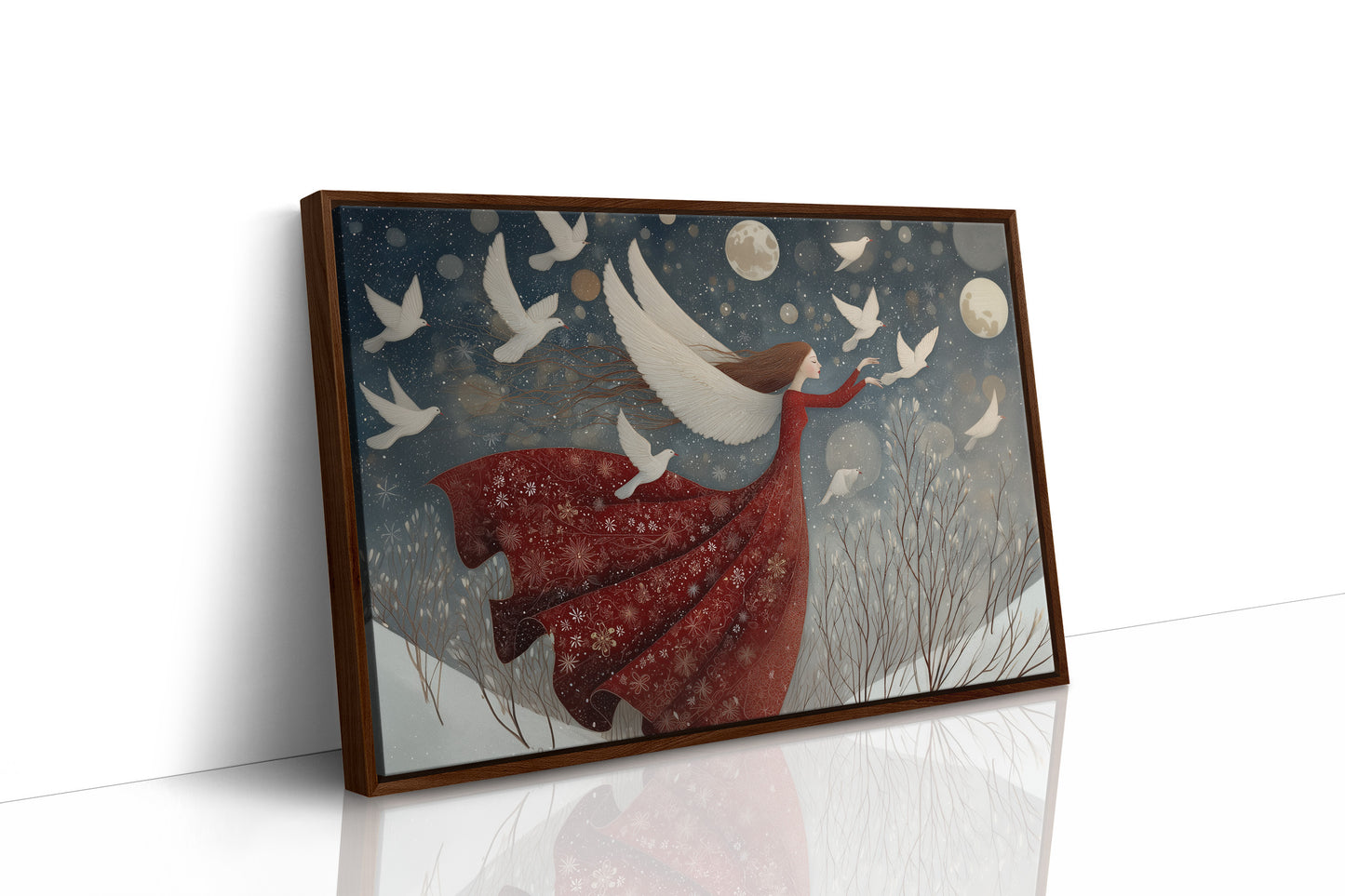 Winter Doves Follow Moonlit Dreams