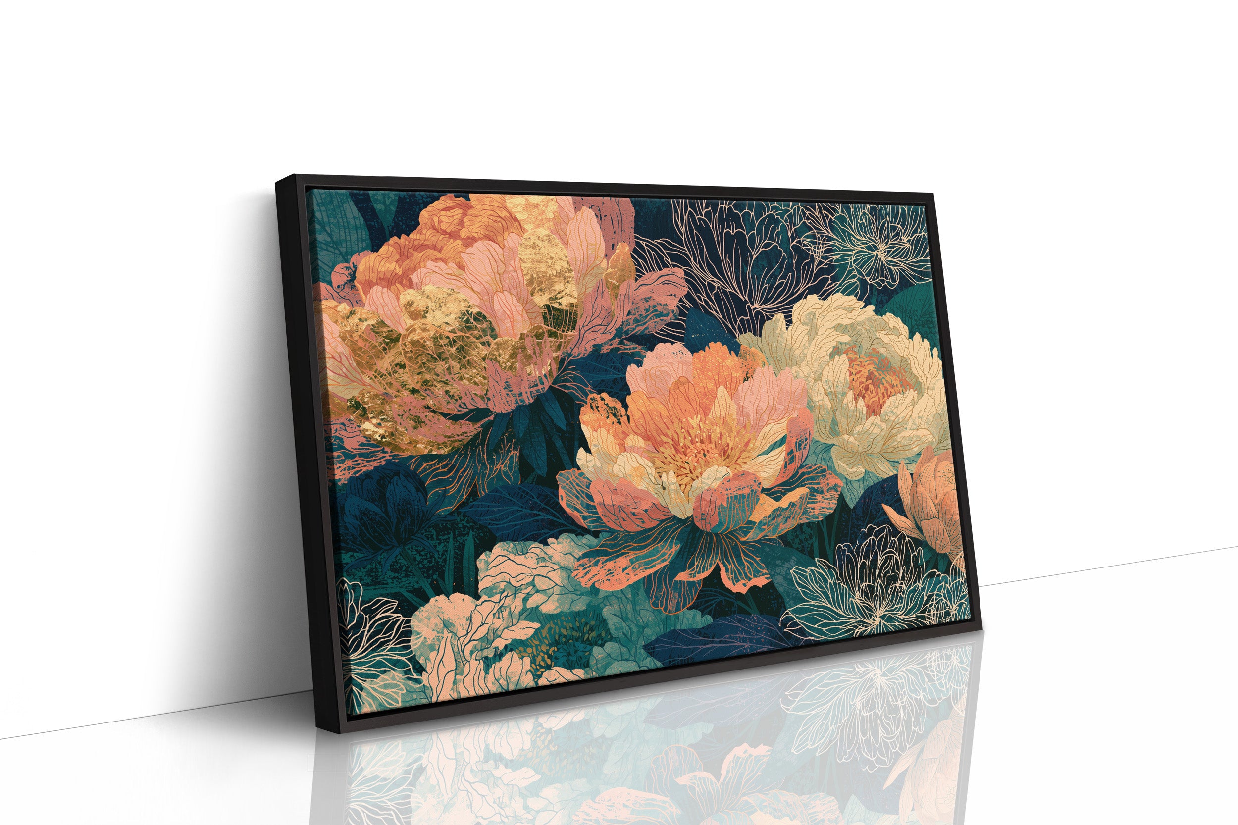 Peonies in Copper and Teal