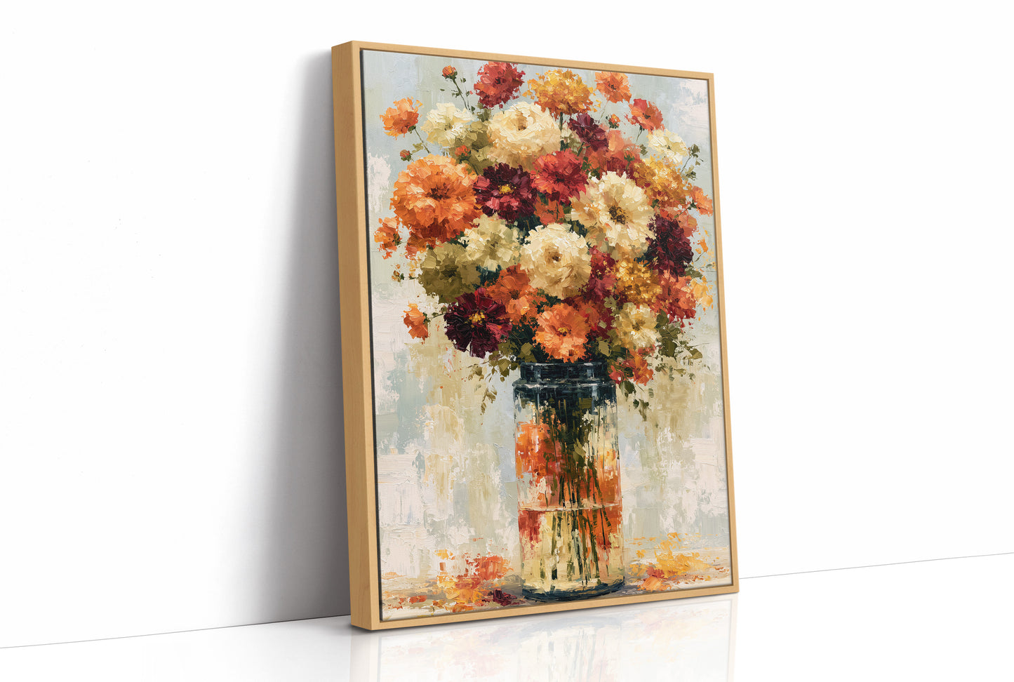 Zinnias in Glass, Sunlit Bunch