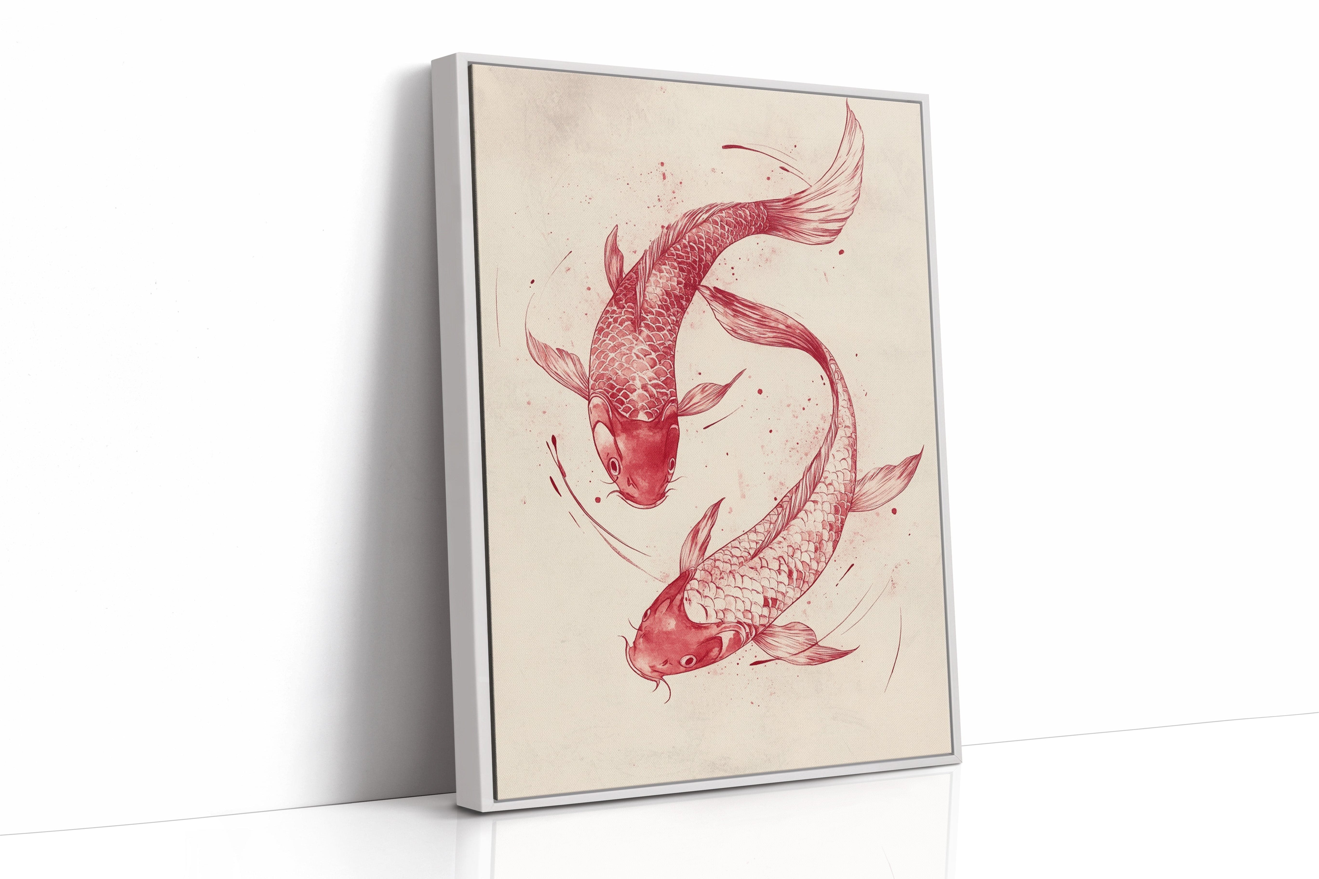 Koi Fish Wall Art – Minimalist Japanese Ink Print, Zen Decor