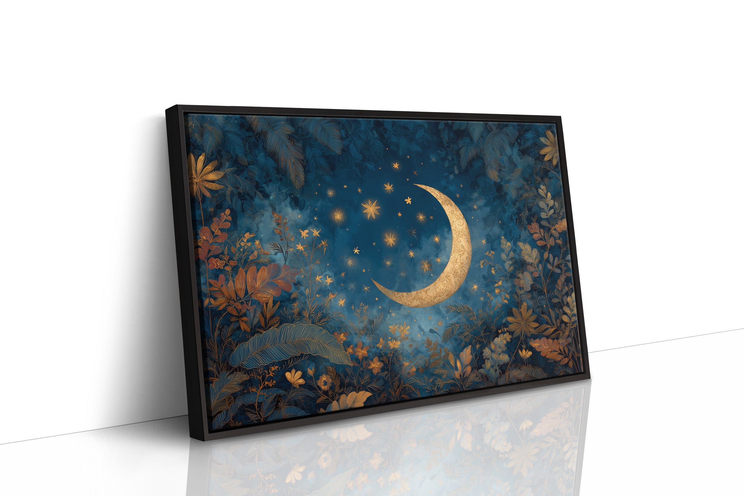 Golden Crescent Among Midnight Blooms