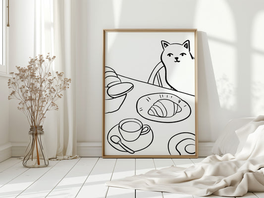 Morning Croissants Tempt Curious Cat