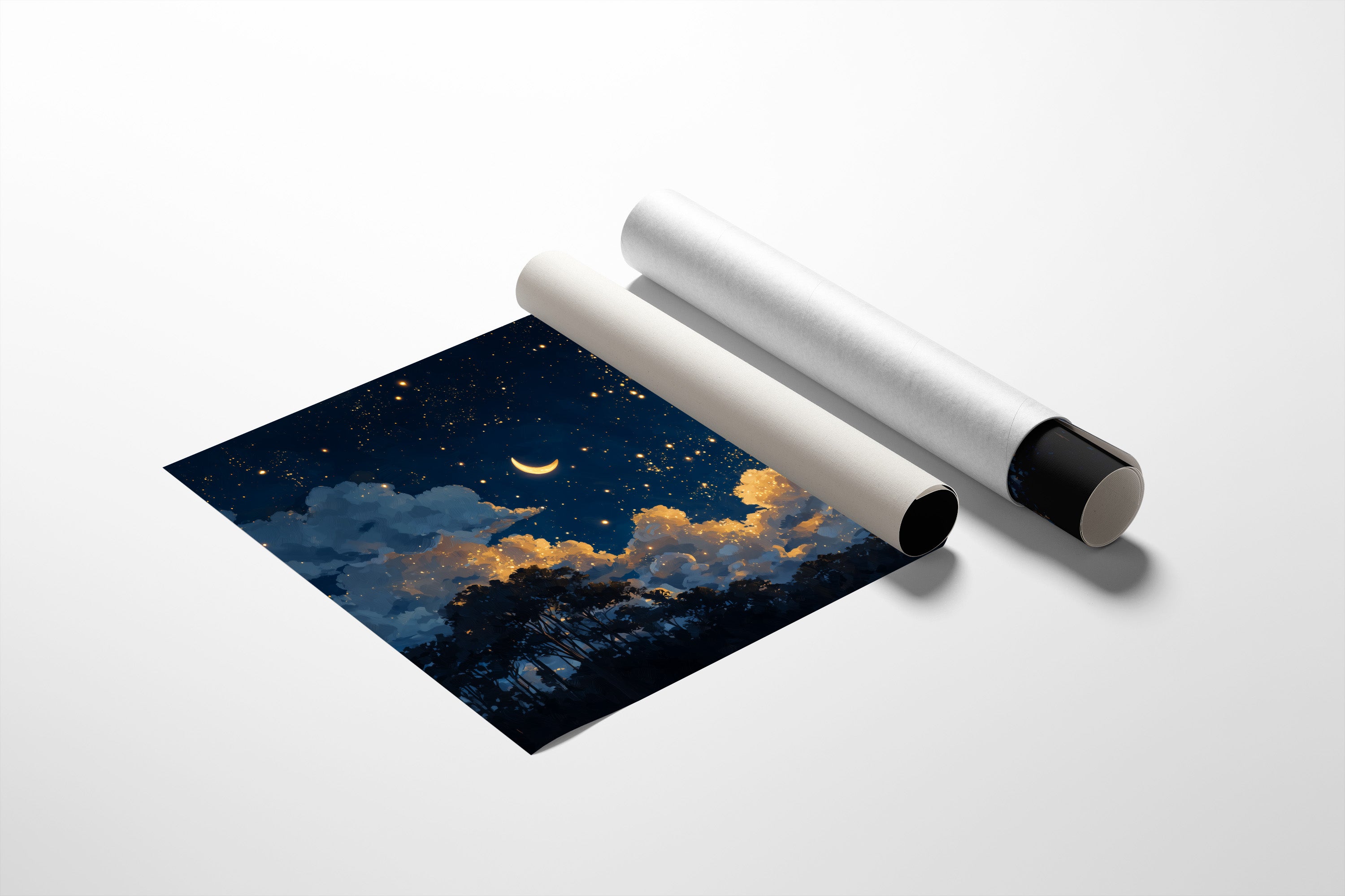 Crescent Sky Above Forest Silhouettes