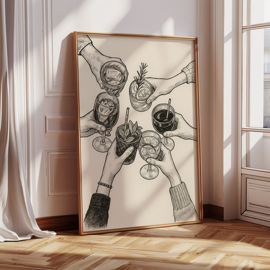 Cheers in Ink Toasting Hands Print