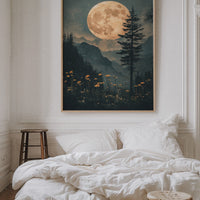 Harvest Moon Forest: Serene Mountain Landscape Canvas Wall Art