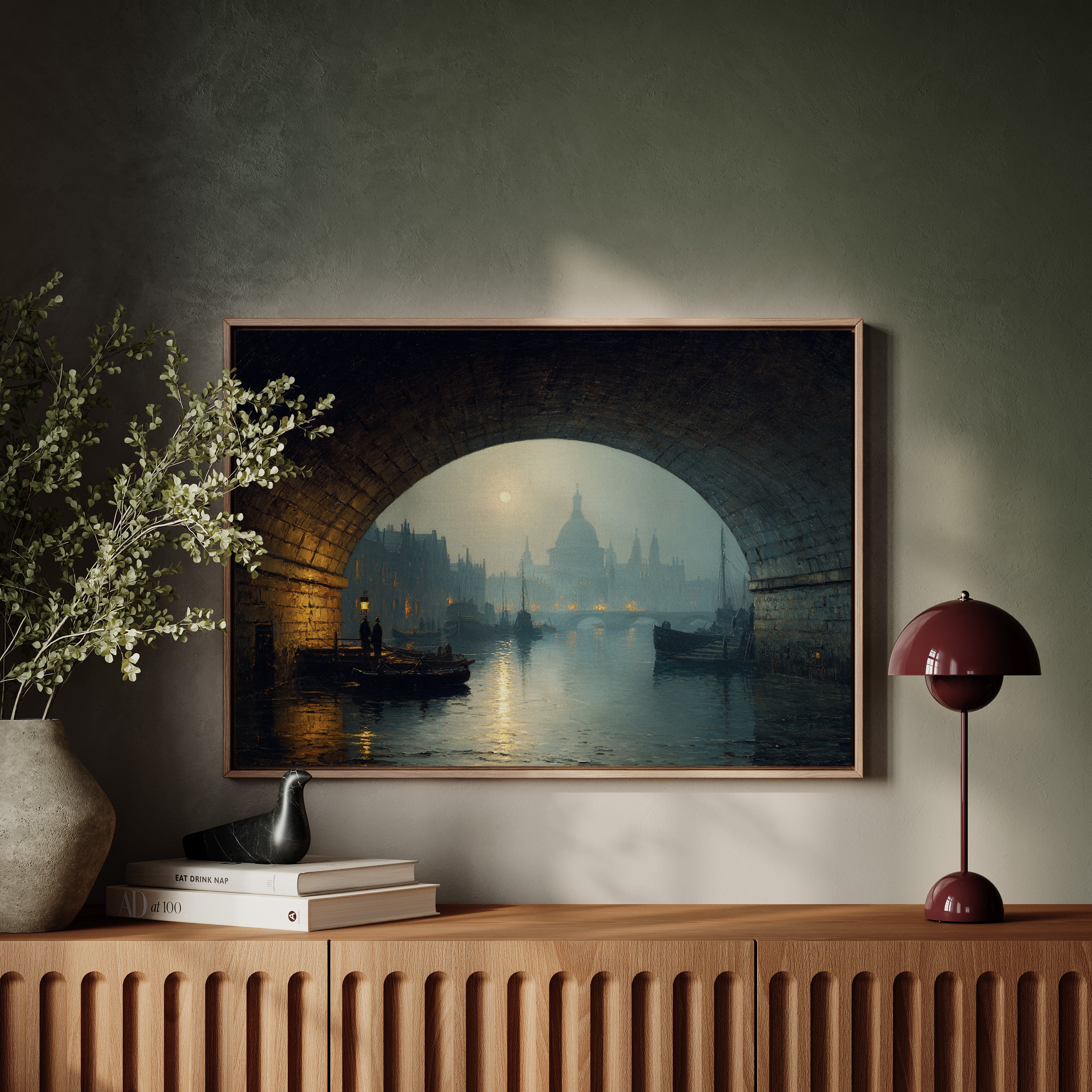 Thames Moonlight Through Stone Archways