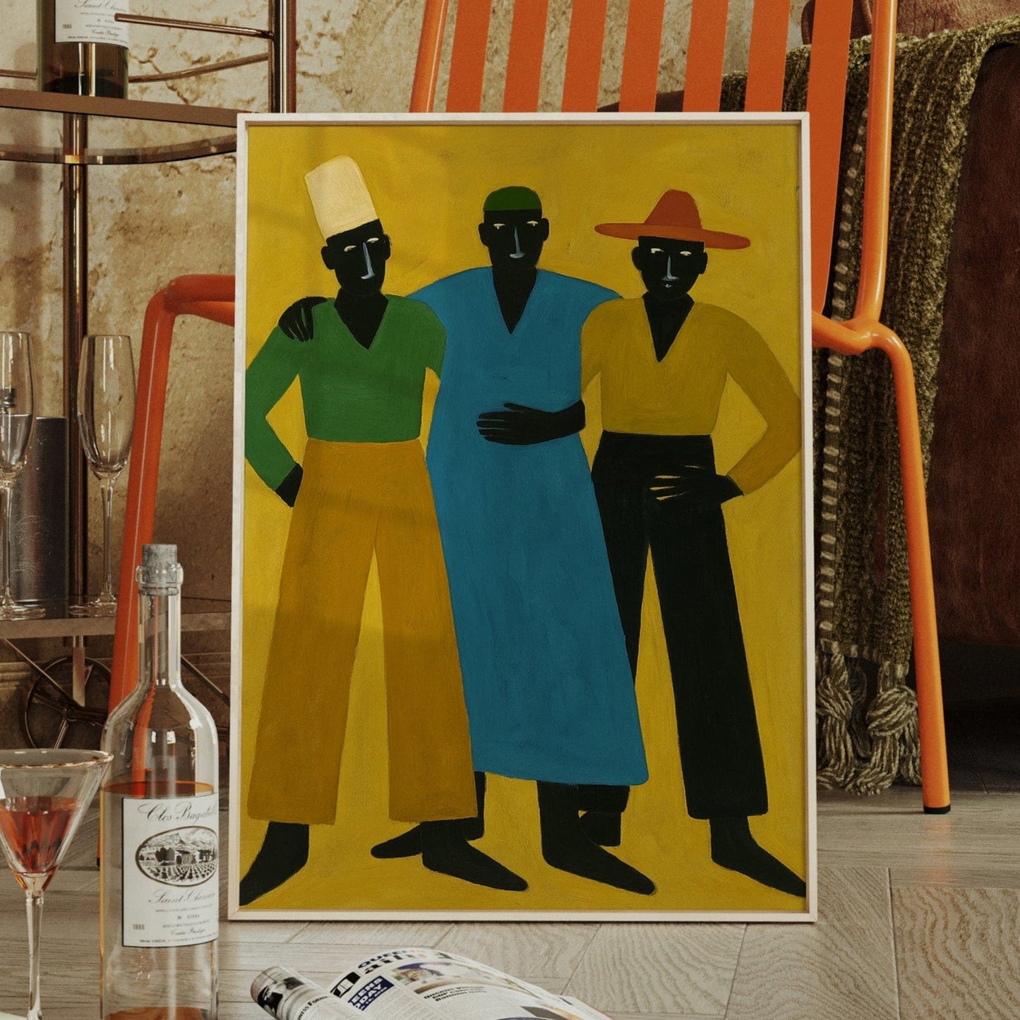 Three Figures Stand In Golden Light