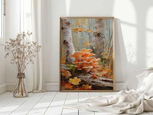 Autumn Mushrooms Dance Among Birch Trees
