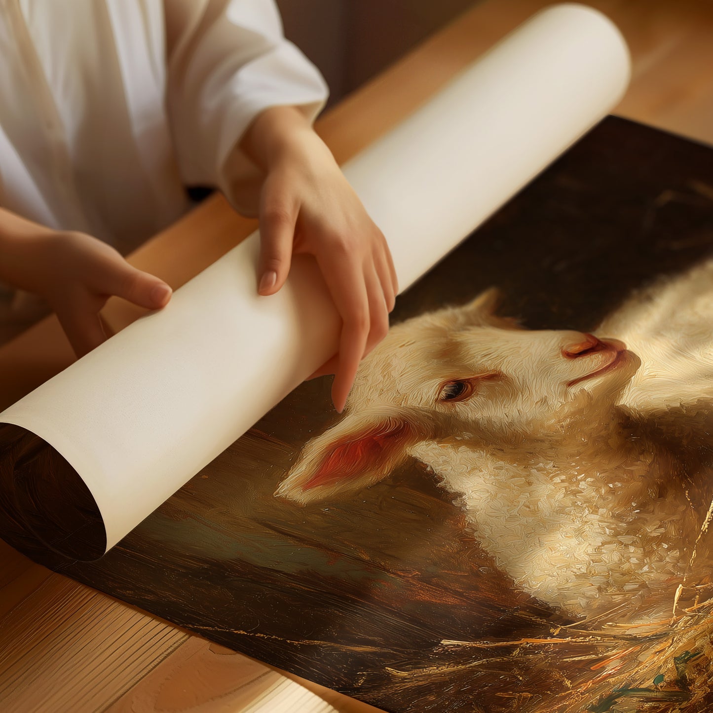 Innocent Lamb Rests in Golden Straw