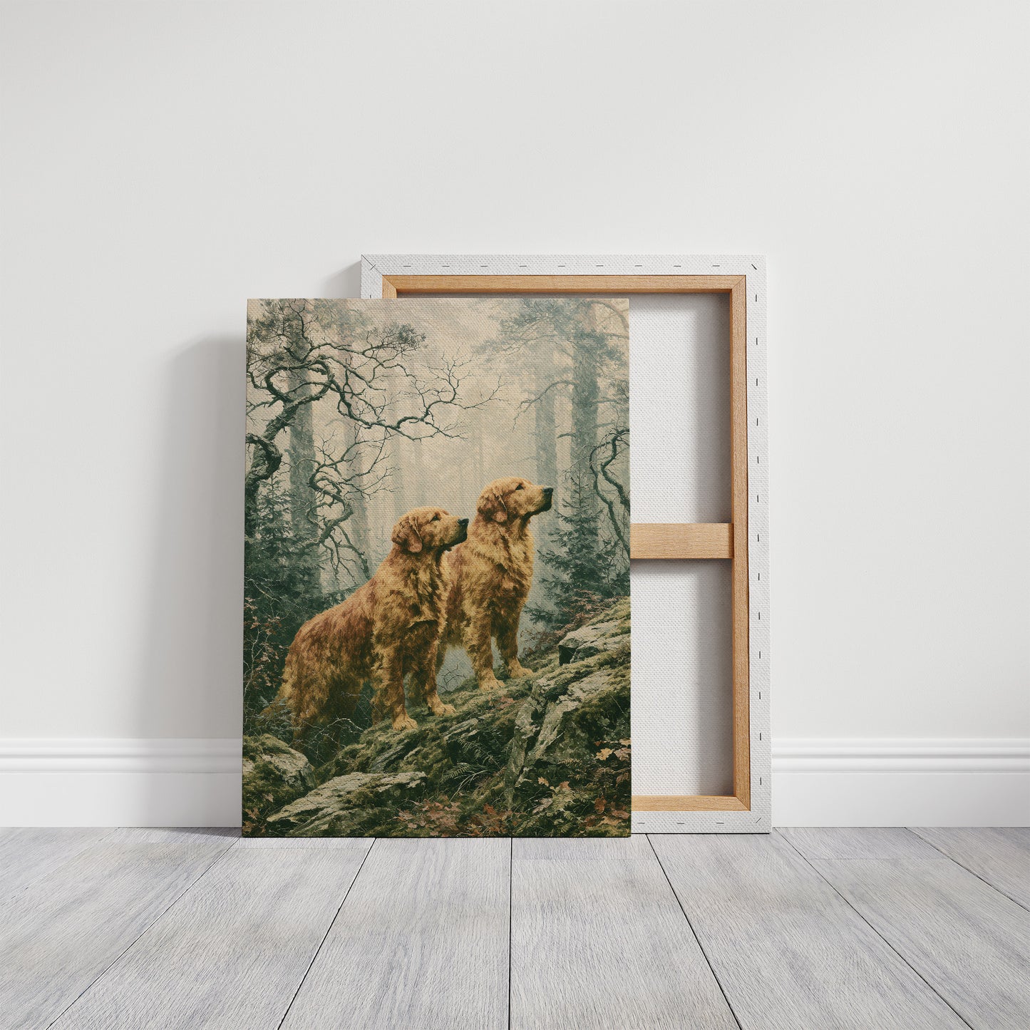 Golden Retrievers on the Misty Ridge