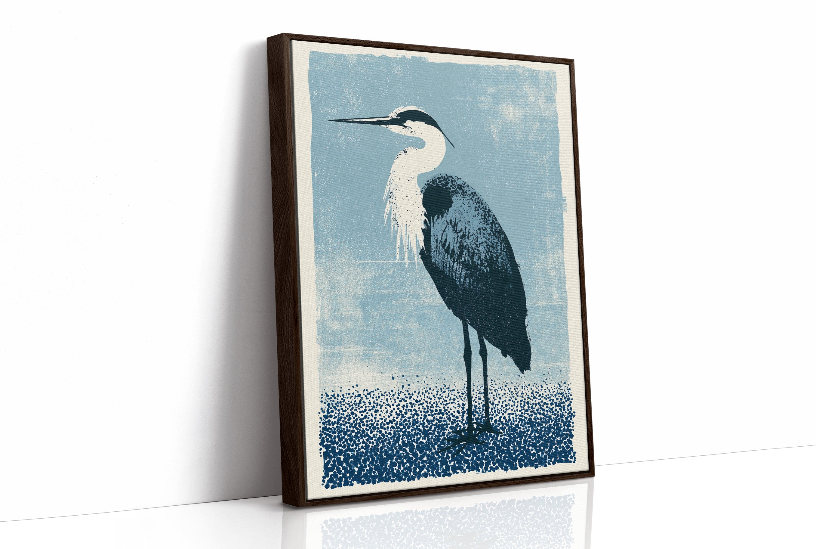 Heron Study: A Screenprint in Blue