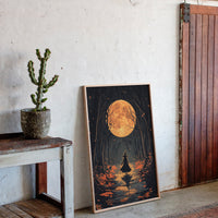 Witch Under Full Moon Art Print - Enchanting Autumn Scene - Gallery Canvas image 2