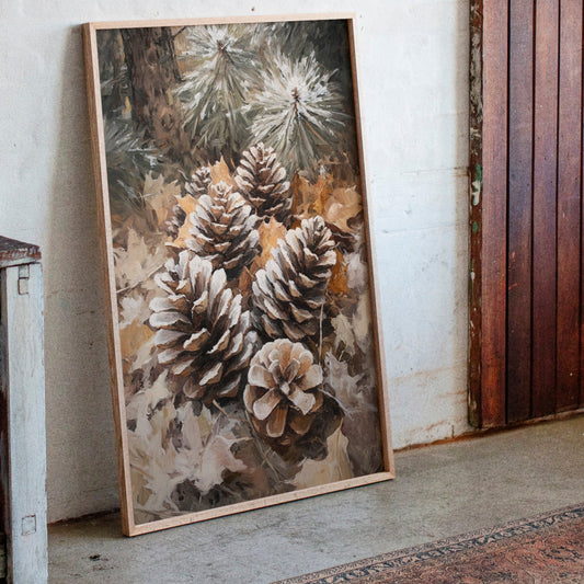 Winter Pinecone Forest Art Print - Rustic Nature Decor - Gallery Canvas image 1