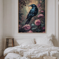 Midnight Raven: Gothic Floral Canvas Wall Art