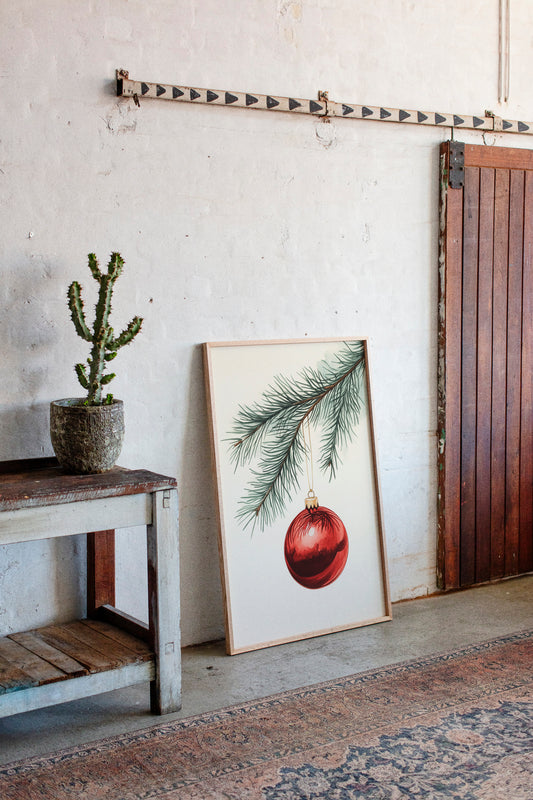 Festive Red Ornament Watercolor Print - Holiday Wall Art - Gallery Canvas image 4