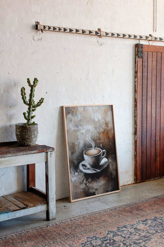 Steaming Coffee Cup Canvas Art - Rustic Kitchen Decor - Gallery Canvas image 3
