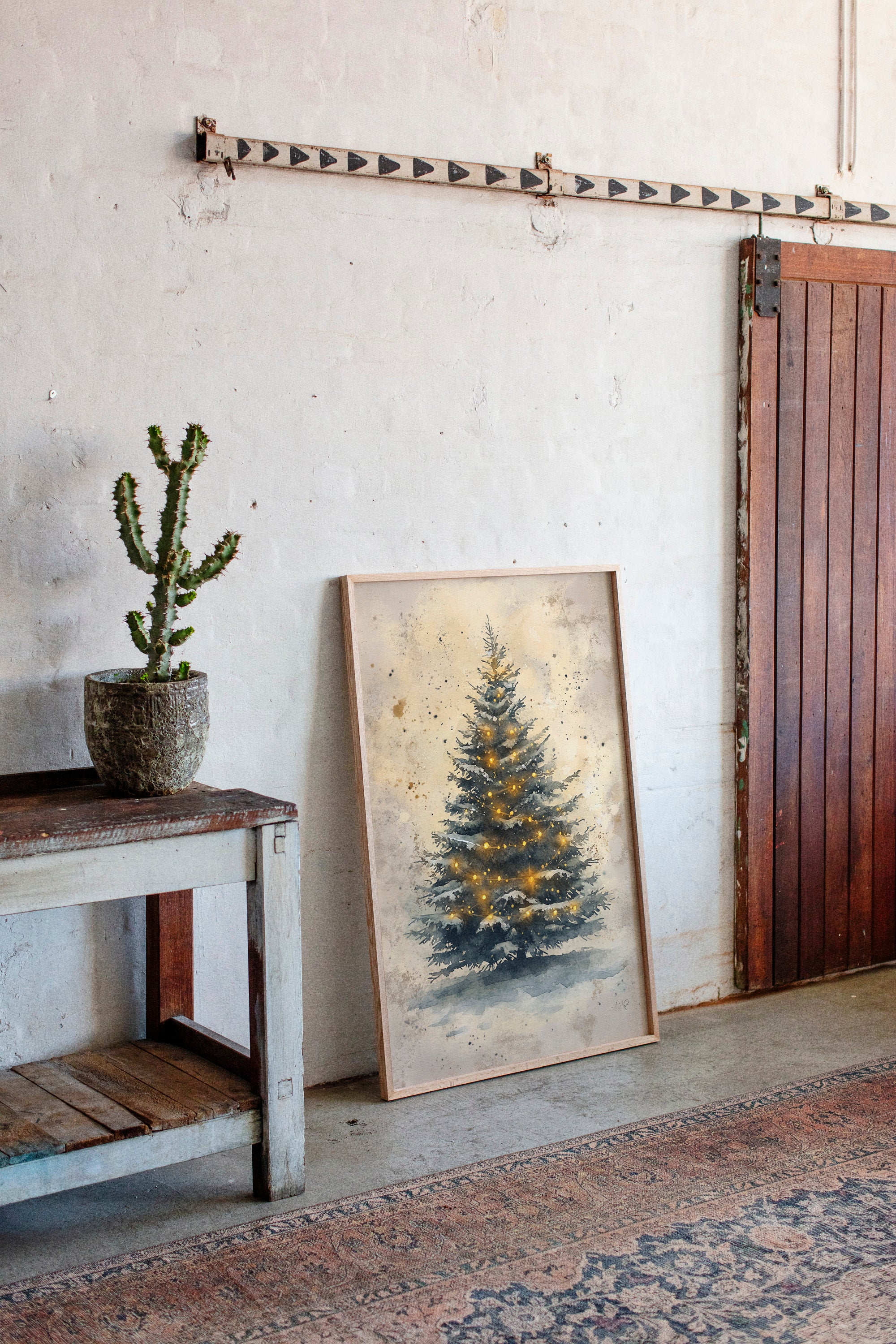 Glowing Christmas Tree Watercolor Print - Festive Wall Art - Gallery Canvas image 13