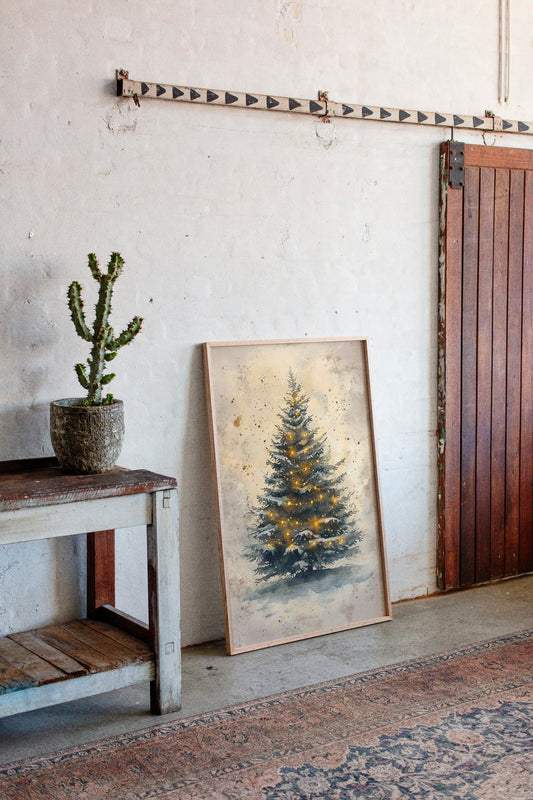 Glowing Christmas Tree Watercolor Print - Festive Wall Art - Gallery Canvas image 13
