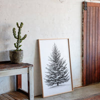 Snow-Covered Pine Tree Drawing - Winter Botanical Art - Gallery Canvas image 6