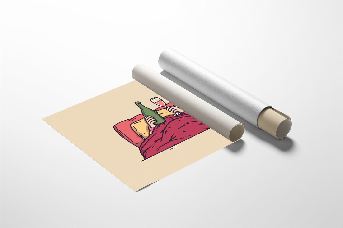Champagne in Bed Minimal Illustration
