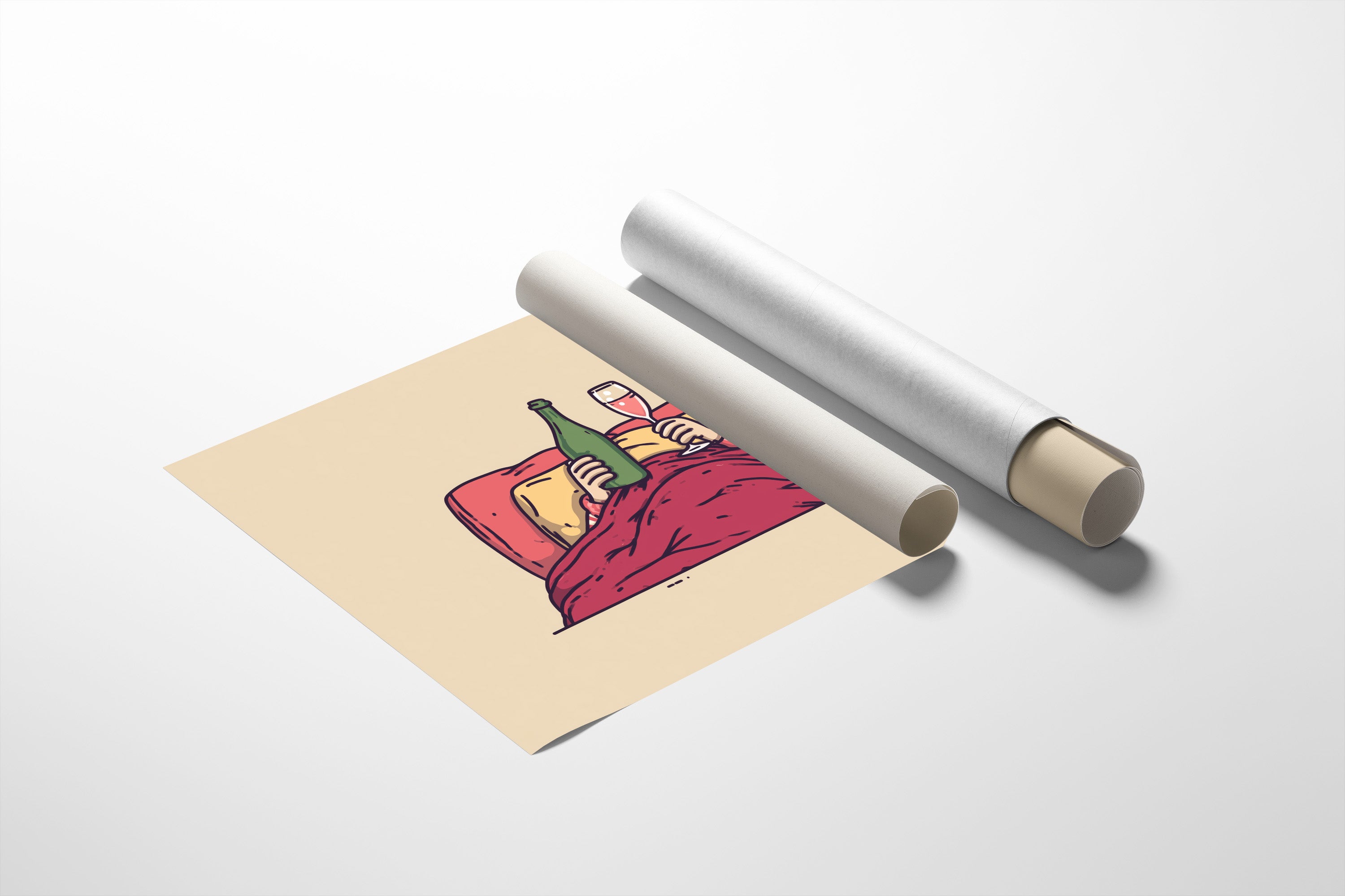 Champagne in Bed Minimal Illustration