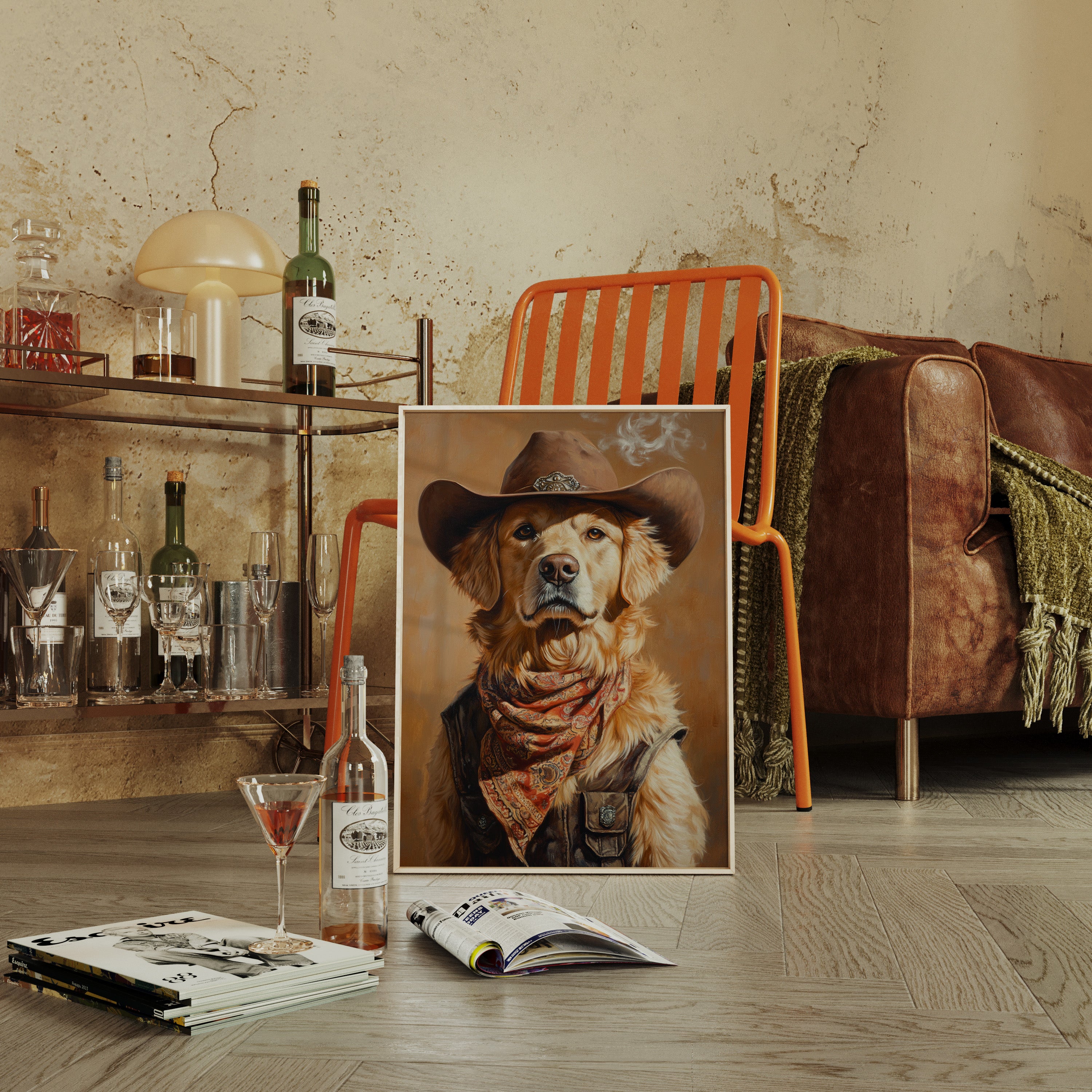 Golden Retriever Gunslinger in a Cowboy Hat