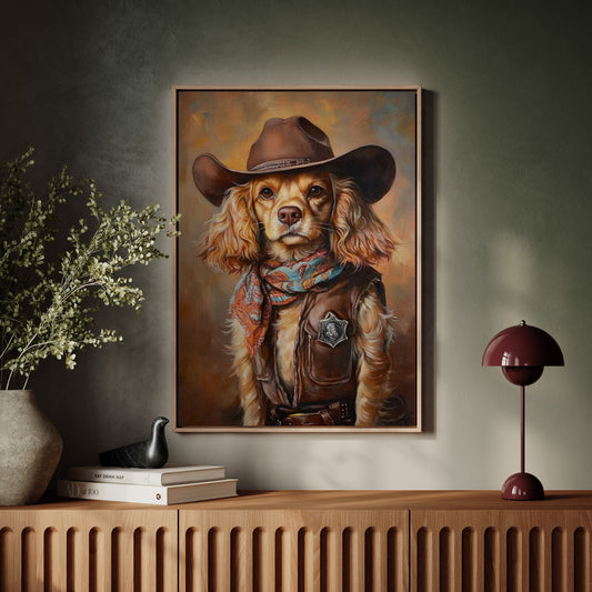 Cocker Spaniel Sheriff in Turquoise and Rust