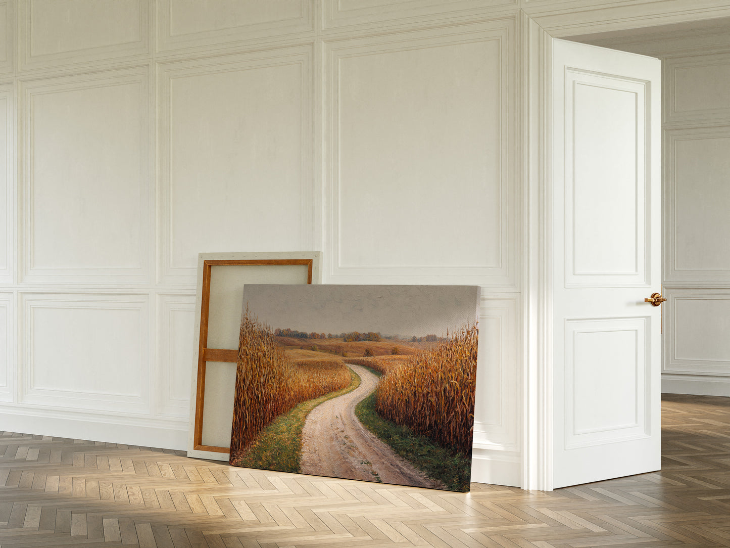 Harvest Path Winds Through Golden Fields