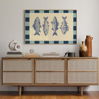 Vintage Fish Quartet on Checkerboard Blue