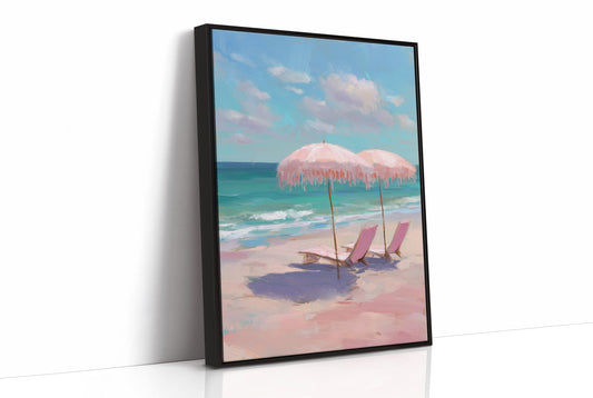 Blush Parasols Await Seaside Dreams