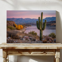 Desert Lake Glows At Dusk