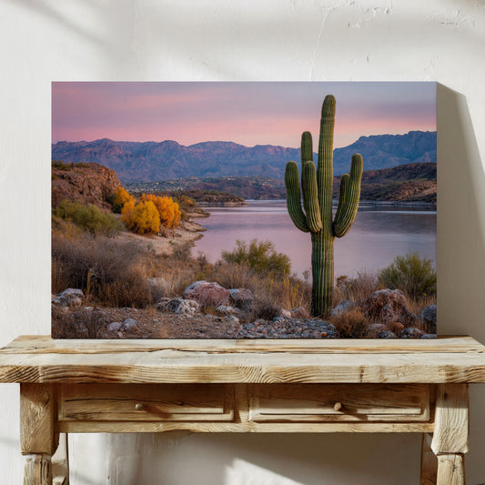 Desert Lake Glows At Dusk