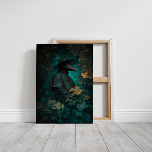 Plague Doctor Among Pale Blossoms