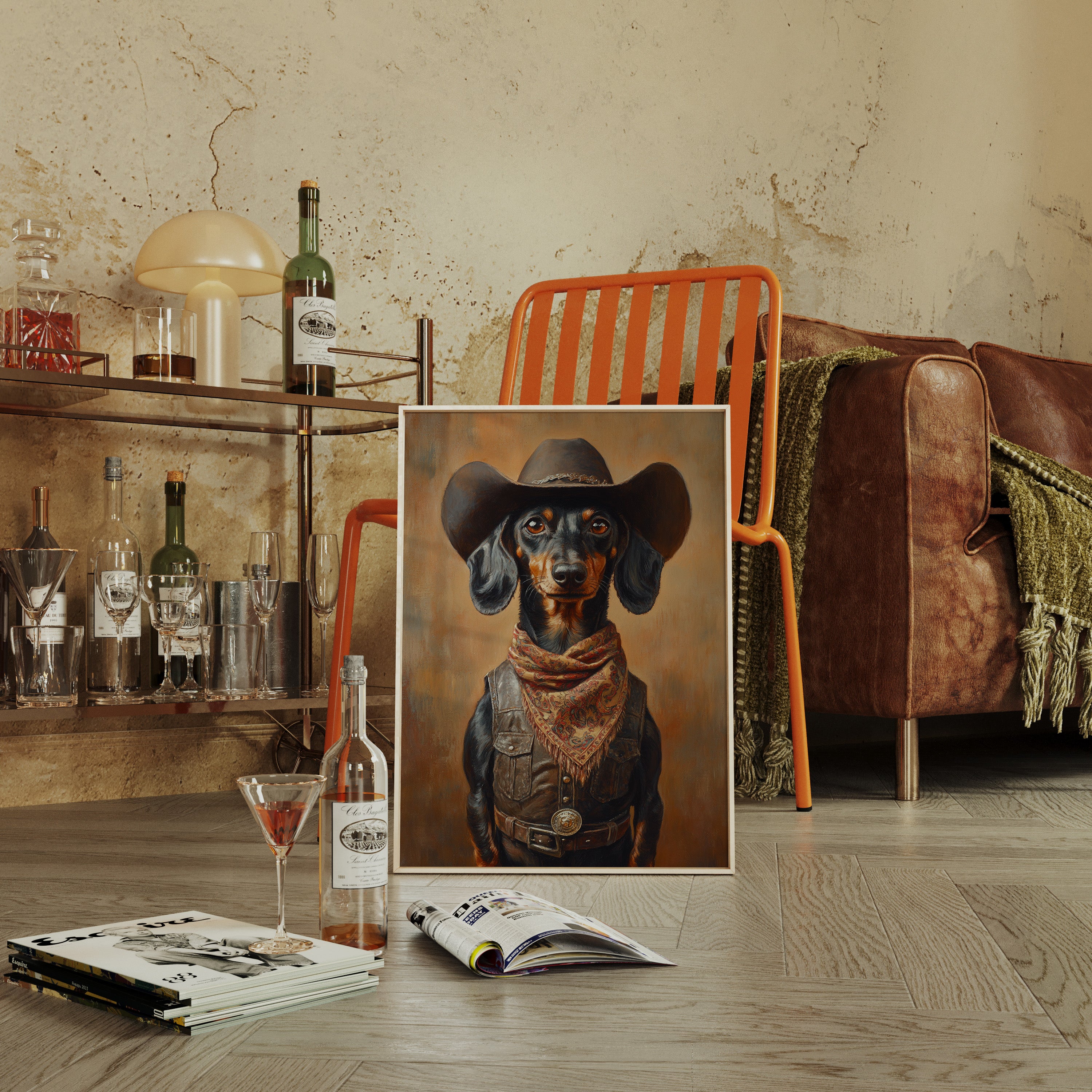 Cowboy Dachshund in Leather and Lace