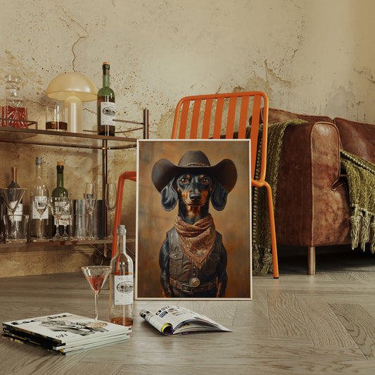 Cowboy Dachshund in Leather and Lace