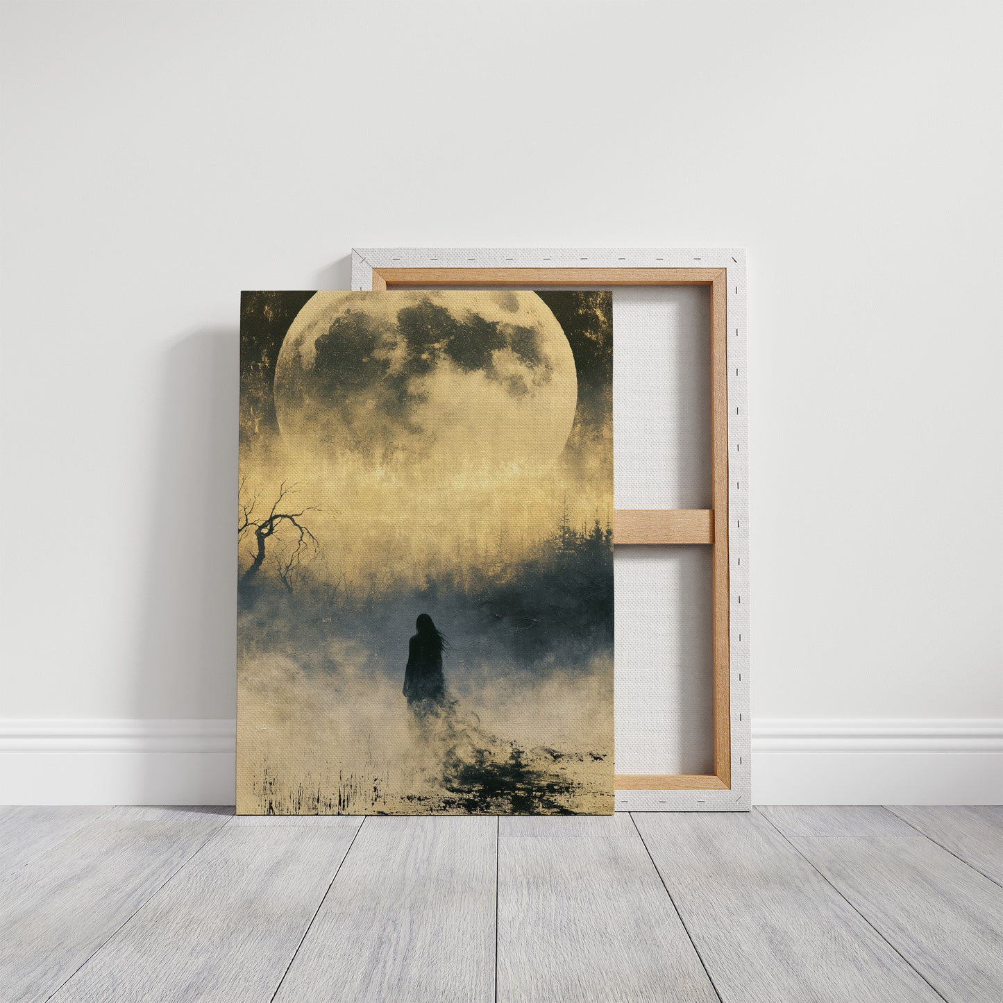 Lost in the Fog: Distant Figure and Moon