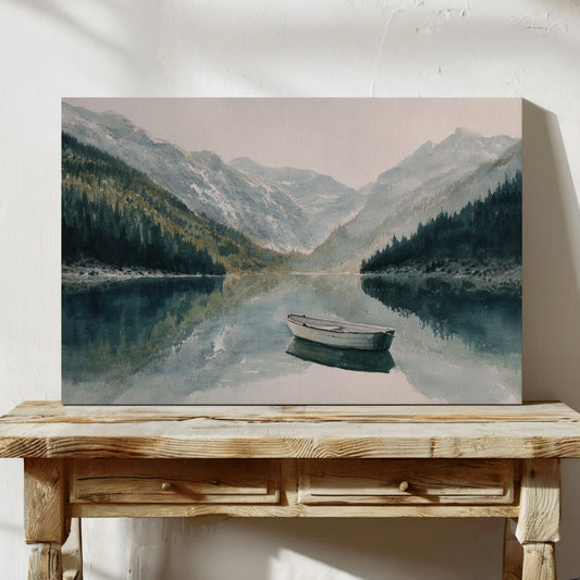 Lone Boat Mirrors Mountain Peace