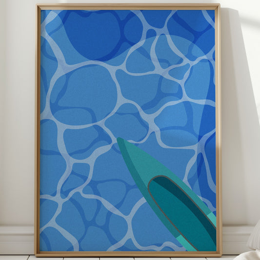 Surfboard Glides Through Crystal Waters