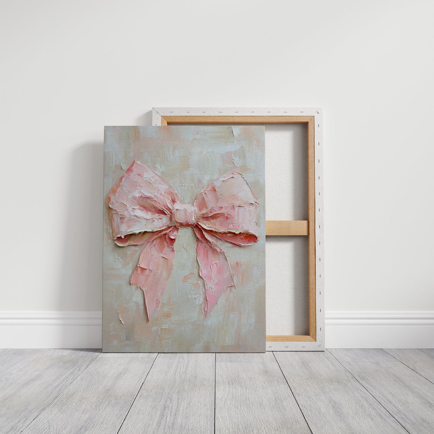 Soft Pink Bow – Romantic Textured Palette Knife Wall Art